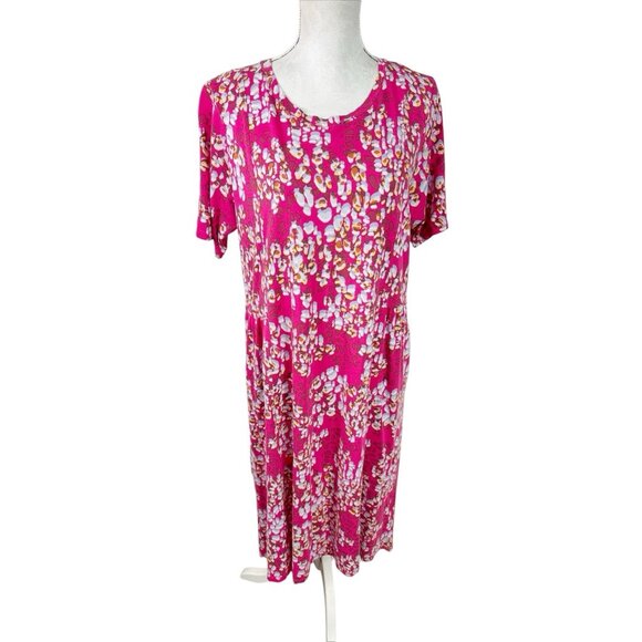 Logo Lori Goldstein Women's L Midi Dress Knit Pockets Pink Circle EUC - Picture 1 of 11